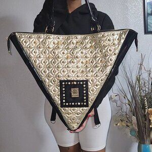 Unique Gold Black Embellished Russian Triangle Tote  XL